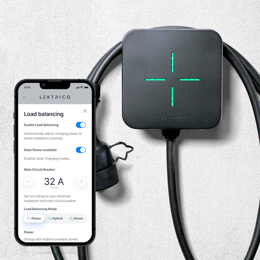 Lektri.co 1P7k ev charger black with app snapshot