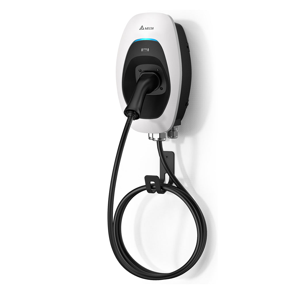 Delta AC Max tethered ev charger angled